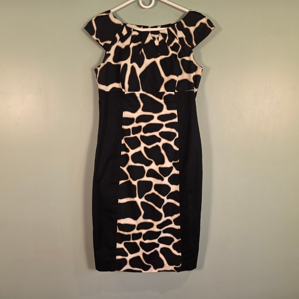 Karen Millen England Giraffe Print Sheath Dress Black Cream Size US 8 DG150 SS09